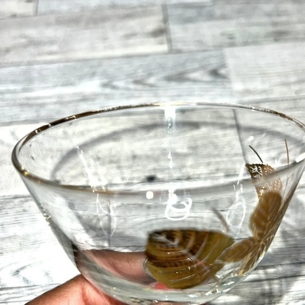 Libbey Mid Century Gold Leaf Stemmed Champagne Glasses Set of 4